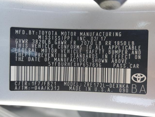 Photo 11 VIN: 5YFBURHEXHP657696 - TOYOTA COROLLA L 