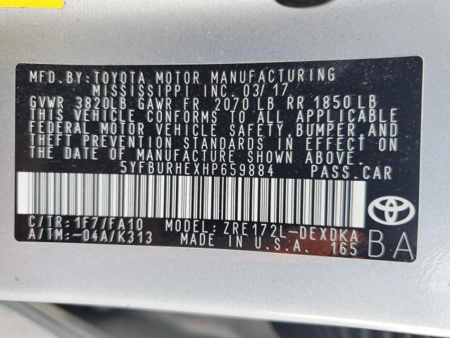 Photo 11 VIN: 5YFBURHEXHP659884 - TOYOTA COROLLA L 