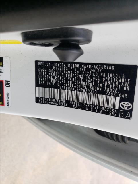 Photo 9 VIN: 5YFBURHEXHP689323 - TOYOTA COROLLA L 