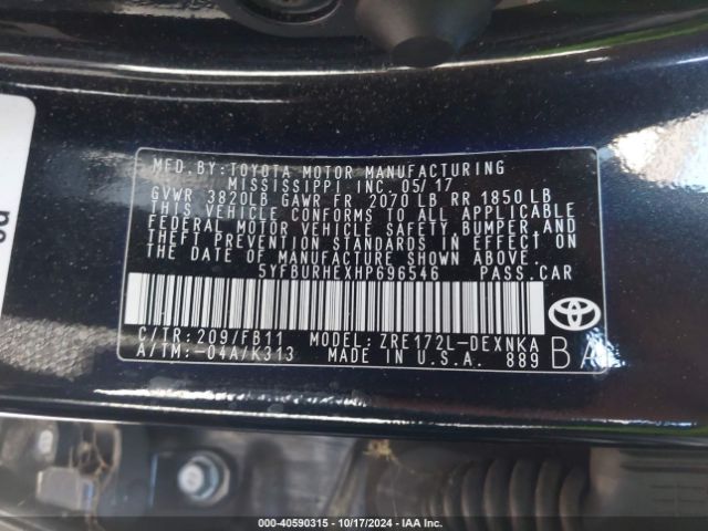 Photo 8 VIN: 5YFBURHEXHP696546 - TOYOTA COROLLA 