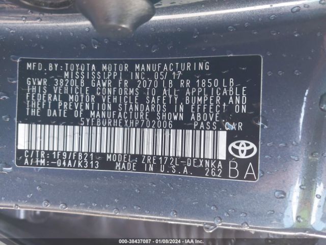 Photo 8 VIN: 5YFBURHEXHP702006 - TOYOTA COROLLA 