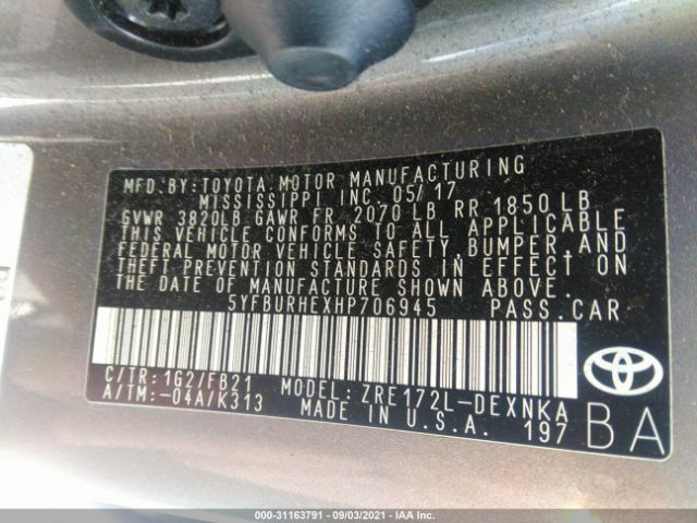 Photo 8 VIN: 5YFBURHEXHP706945 - TOYOTA COROLLA 