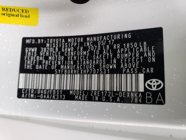 Photo 9 VIN: 5YFBURHEXHP707531 - TOYOTA COROLLA L 