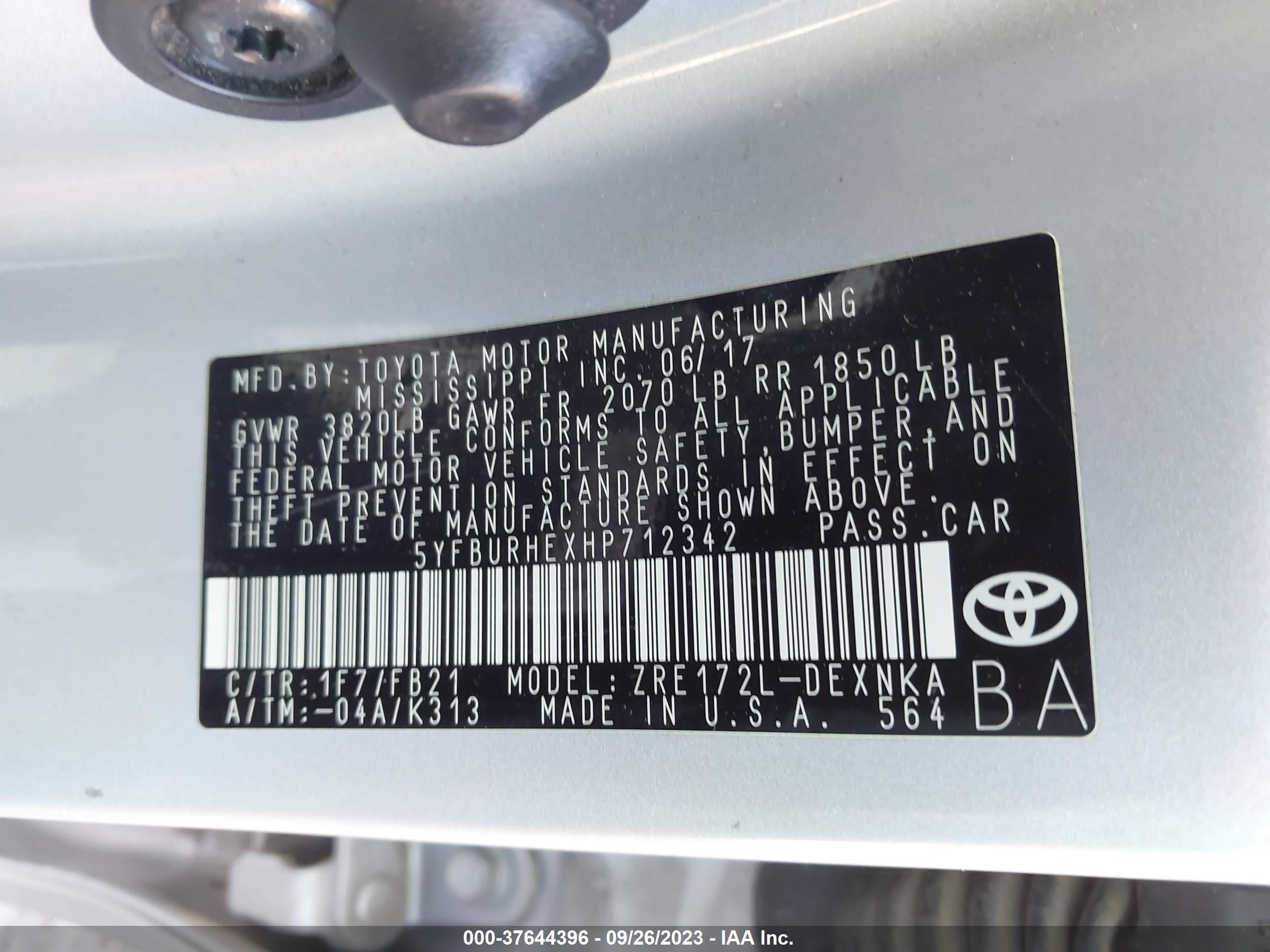 Photo 8 VIN: 5YFBURHEXHP712342 - TOYOTA COROLLA 