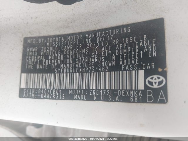 Photo 8 VIN: 5YFBURHEXHP721462 - TOYOTA COROLLA 