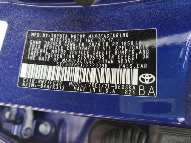 Photo 9 VIN: 5YFBURHEXHP733398 - TOYOTA COROLLA L 