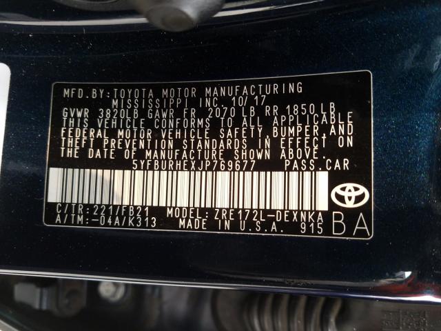 Photo 9 VIN: 5YFBURHEXJP769677 - TOYOTA COROLLA L 