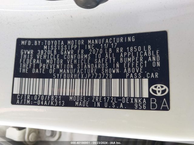 Photo 8 VIN: 5YFBURHEXJP773728 - TOYOTA COROLLA 