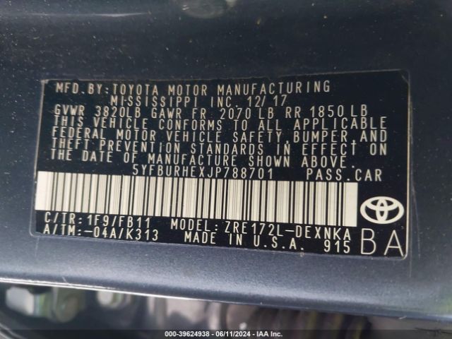 Photo 8 VIN: 5YFBURHEXJP788701 - TOYOTA COROLLA 