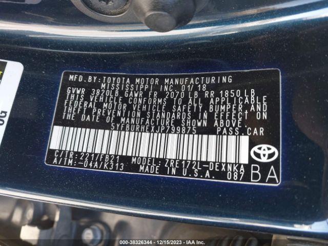 Photo 8 VIN: 5YFBURHEXJP799875 - TOYOTA COROLLA 