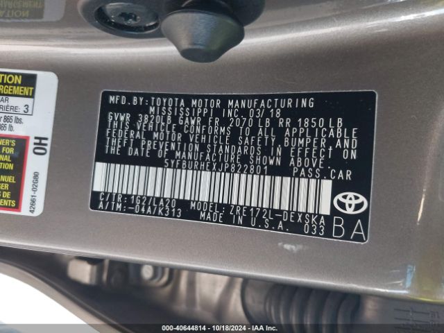 Photo 8 VIN: 5YFBURHEXJP822801 - TOYOTA COROLLA 