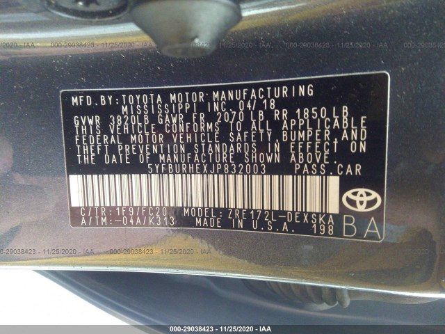 Photo 8 VIN: 5YFBURHEXJP832003 - TOYOTA COROLLA 