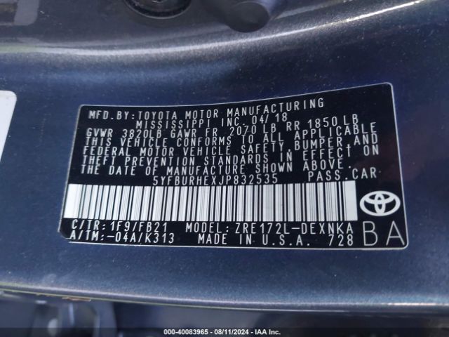 Photo 8 VIN: 5YFBURHEXJP832535 - TOYOTA COROLLA 