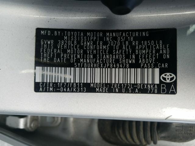 Photo 9 VIN: 5YFBURHEXJP849478 - TOYOTA COROLLA L 