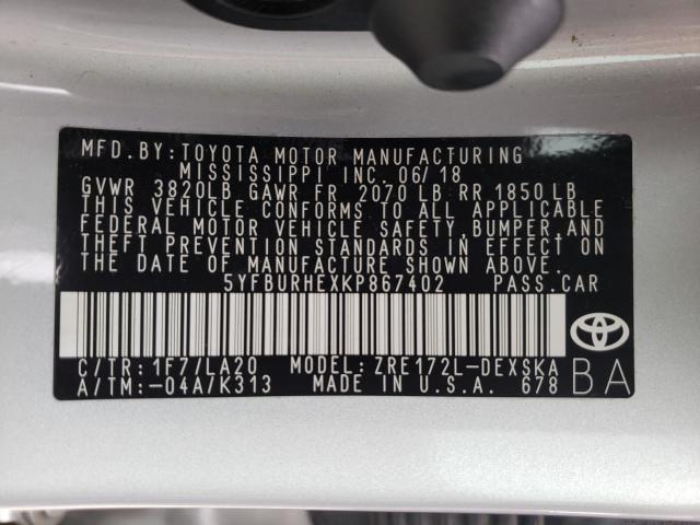 Photo 9 VIN: 5YFBURHEXKP867402 - TOYOTA COROLLA L 