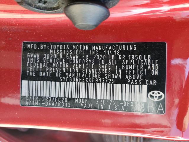 Photo 12 VIN: 5YFBURHEXKP913729 - TOYOTA COROLLA L 