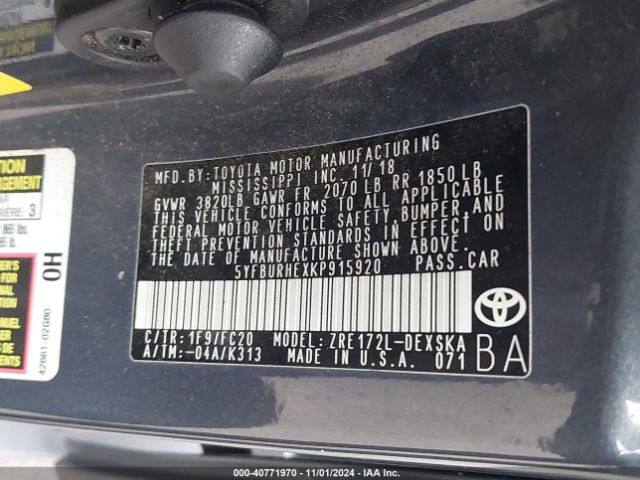 Photo 8 VIN: 5YFBURHEXKP915920 - TOYOTA COROLLA 