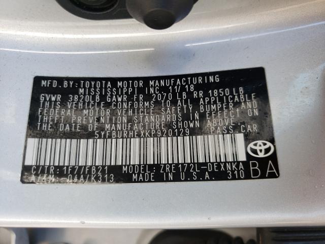 Photo 9 VIN: 5YFBURHEXKP920129 - TOYOTA COROLLA L 