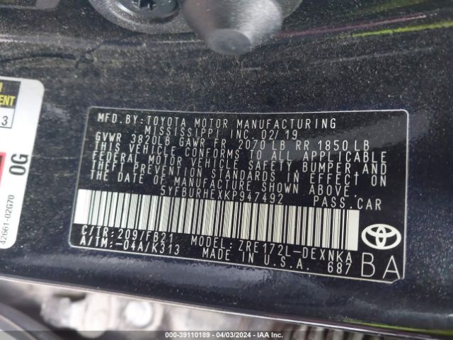 Photo 8 VIN: 5YFBURHEXKP947492 - TOYOTA COROLLA 