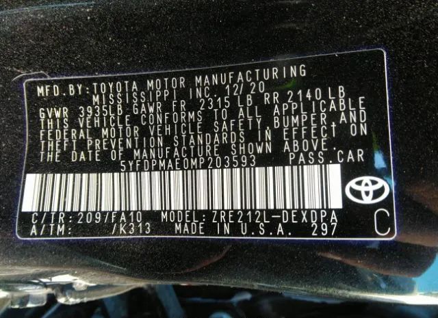 Photo 8 VIN: 5YFDPMAE0MP203593 - TOYOTA COROLLA 