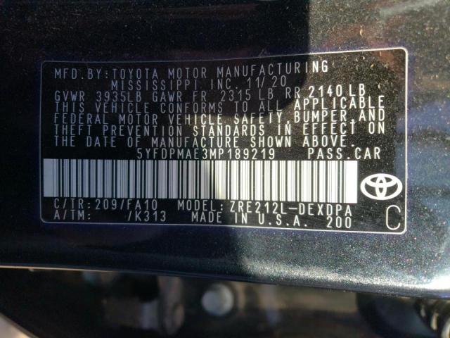 Photo 9 VIN: 5YFDPMAE3MP189219 - TOYOTA COROLLA L 