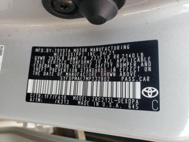 Photo 9 VIN: 5YFDPMAE7MP232802 - TOYOTA COROLLA L 