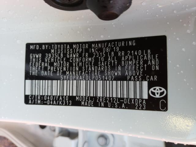 Photo 9 VIN: 5YFDPRAE0LP051407 - TOYOTA COROLLA L 