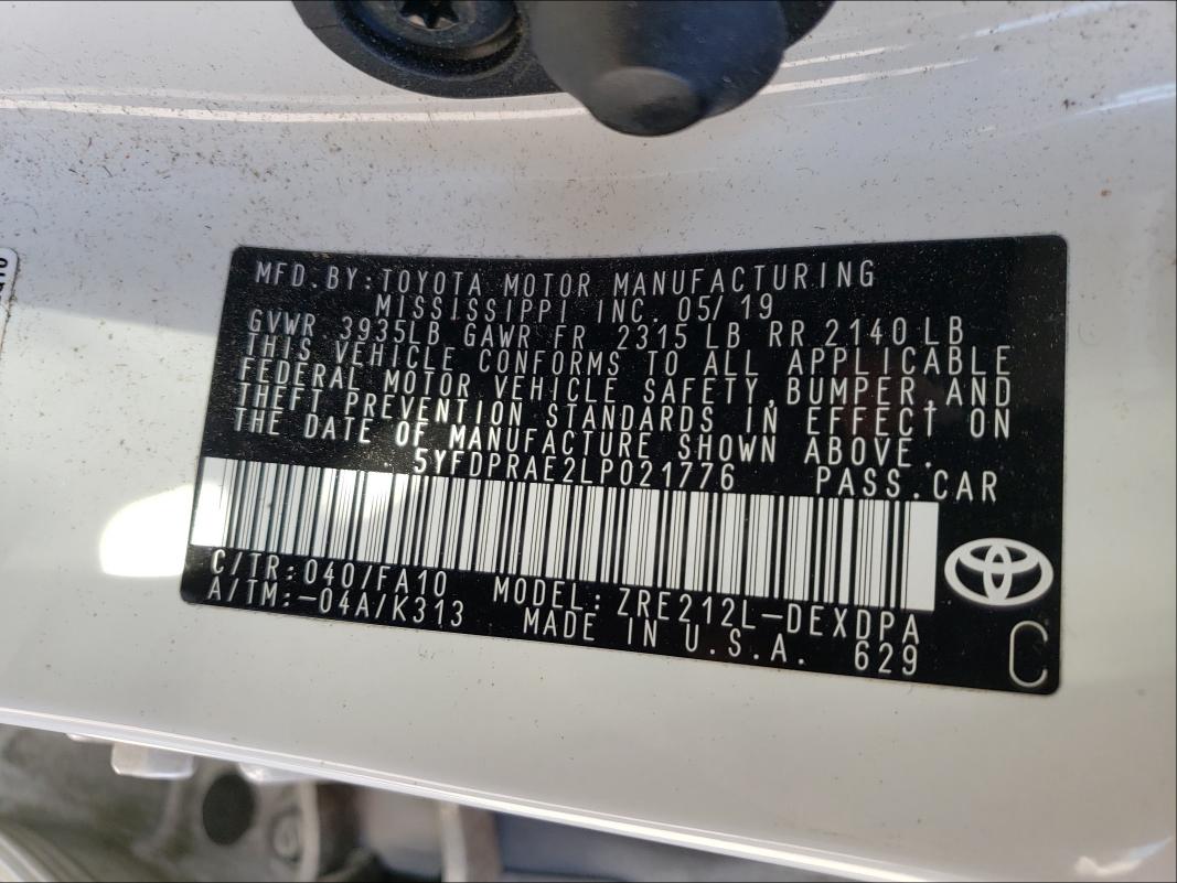 Photo 9 VIN: 5YFDPRAE2LP021776 - TOYOTA COROLLA L 