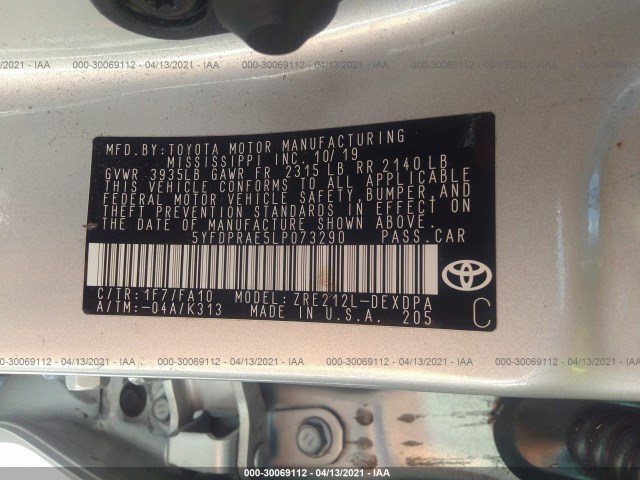 Photo 8 VIN: 5YFDPRAE5LP073290 - TOYOTA COROLLA 