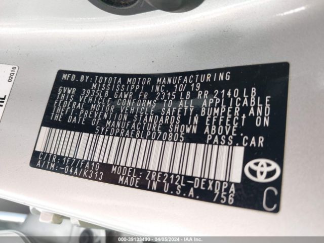 Photo 8 VIN: 5YFDPRAE8LP070805 - TOYOTA COROLLA 