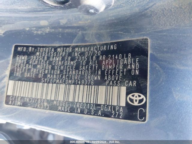 Photo 8 VIN: 5YFEPMAE0MP149376 - TOYOTA COROLLA 