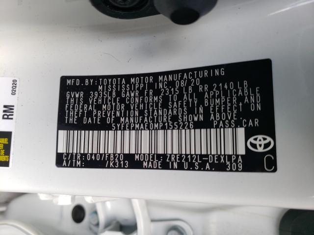 Photo 9 VIN: 5YFEPMAE0MP155226 - TOYOTA COROLLA LE 