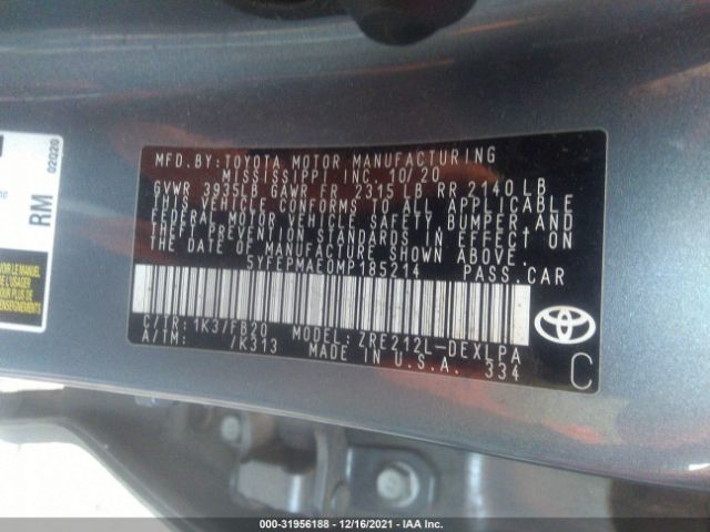 Photo 8 VIN: 5YFEPMAE0MP185214 - TOYOTA COROLLA 