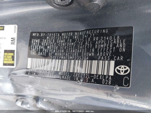 Photo 8 VIN: 5YFEPMAE0MP235304 - TOYOTA COROLLA 