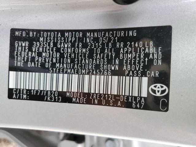 Photo 12 VIN: 5YFEPMAE0MP245766 - TOYOTA COROLLA LE 