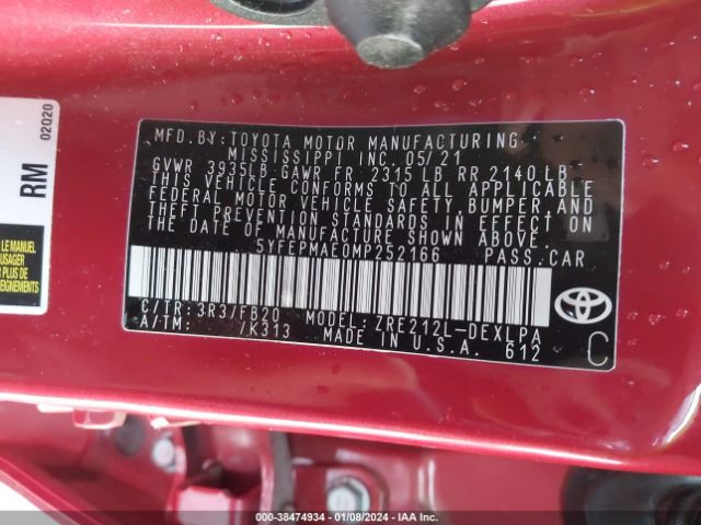 Photo 8 VIN: 5YFEPMAE0MP252166 - TOYOTA COROLLA 