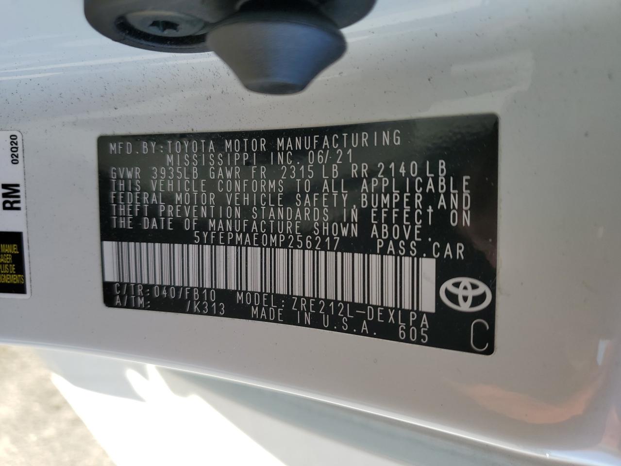 Photo 11 VIN: 5YFEPMAE0MP256217 - TOYOTA COROLLA 