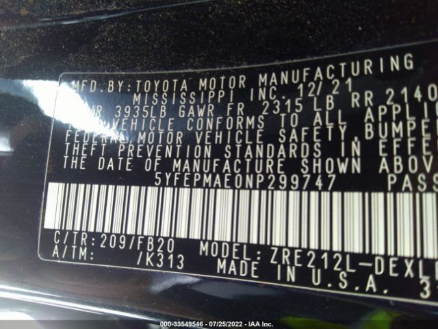 Photo 8 VIN: 5YFEPMAE0NP299747 - TOYOTA COROLLA 