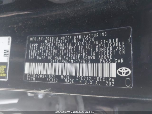 Photo 8 VIN: 5YFEPMAE1MP179633 - TOYOTA COROLLA 