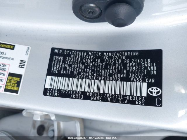 Photo 8 VIN: 5YFEPMAE1MP200979 - TOYOTA COROLLA 