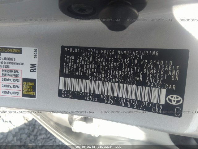 Photo 8 VIN: 5YFEPMAE1MP217023 - TOYOTA COROLLA 