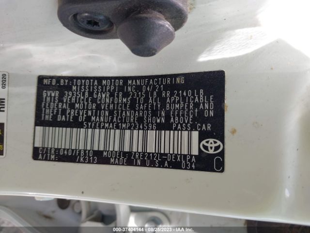 Photo 8 VIN: 5YFEPMAE1MP234596 - TOYOTA COROLLA 