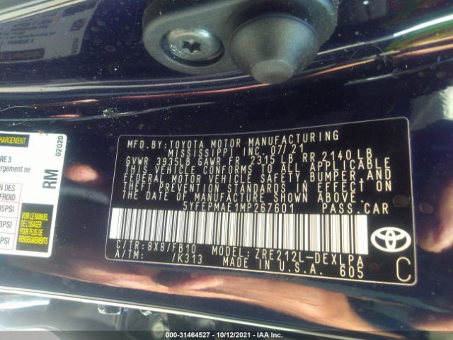 Photo 8 VIN: 5YFEPMAE1MP267601 - TOYOTA COROLLA 