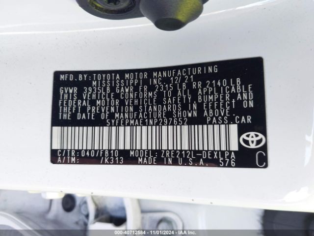 Photo 8 VIN: 5YFEPMAE1NP297652 - TOYOTA COROLLA 