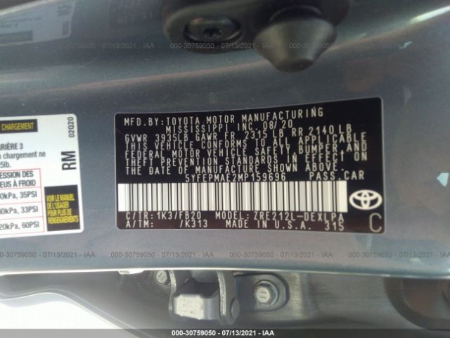 Photo 8 VIN: 5YFEPMAE2MP159696 - TOYOTA COROLLA 