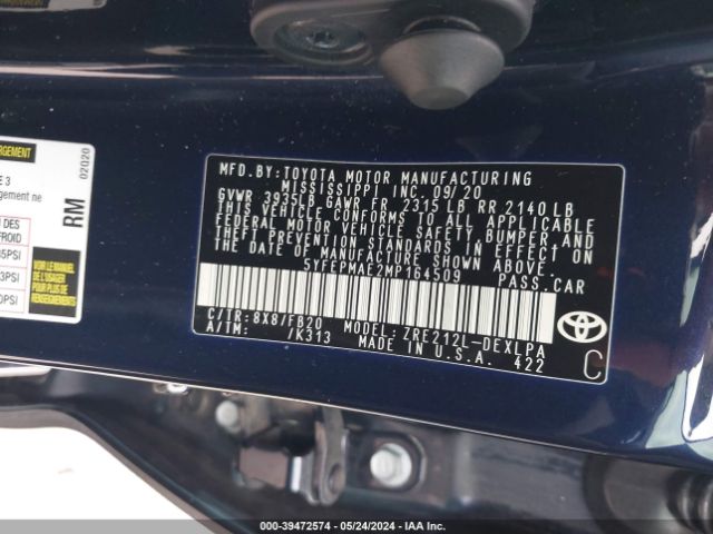 Photo 8 VIN: 5YFEPMAE2MP164509 - TOYOTA COROLLA 