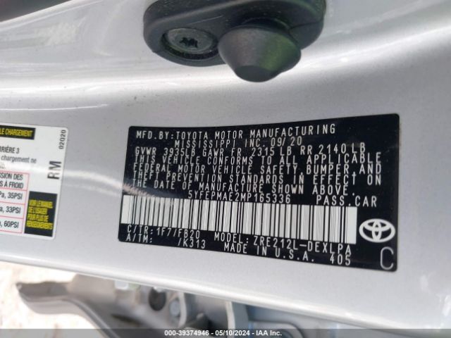 Photo 8 VIN: 5YFEPMAE2MP165336 - TOYOTA COROLLA 