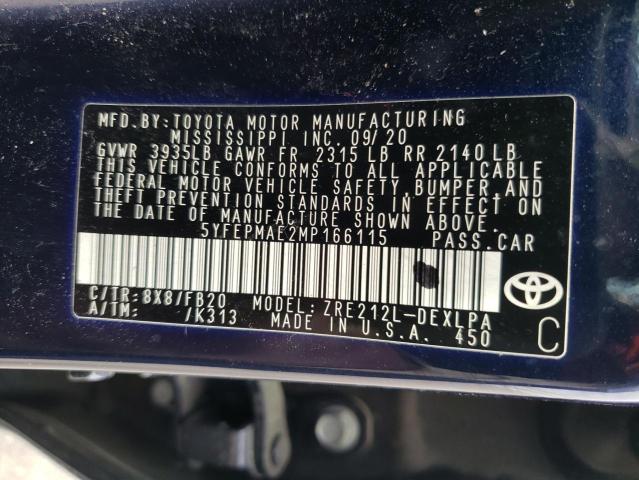 Photo 11 VIN: 5YFEPMAE2MP166115 - TOYOTA COROLLA 