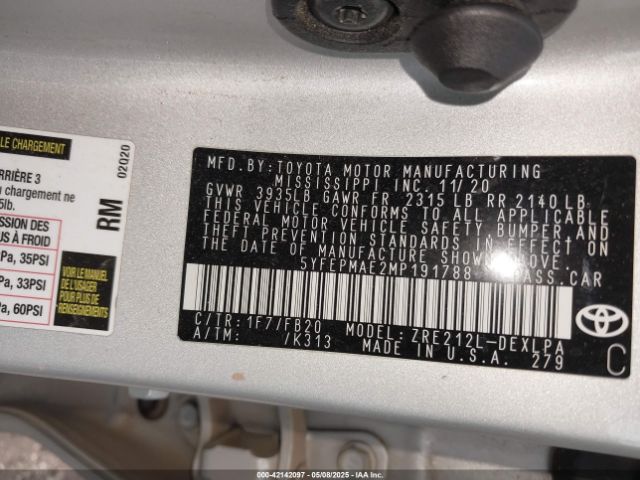 Photo 8 VIN: 5YFEPMAE2MP191788 - TOYOTA COROLLA 