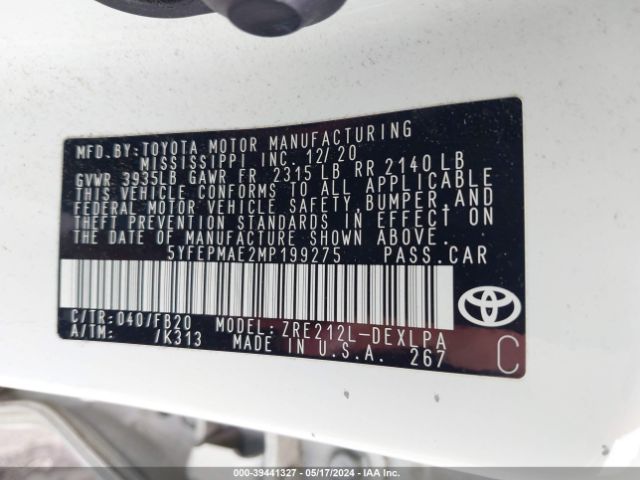 Photo 8 VIN: 5YFEPMAE2MP199275 - TOYOTA COROLLA 